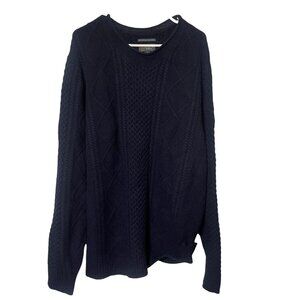 Wallin & Bros Mens XXL Fisherman Wool Chunky Cable Knit Sweater Roll Neck Navy